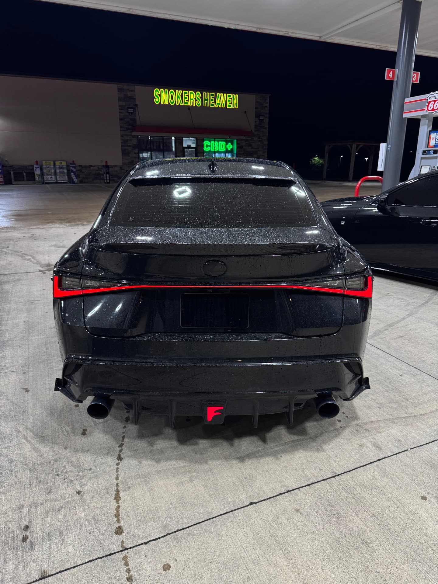 Rear of Danni's IS350 at night